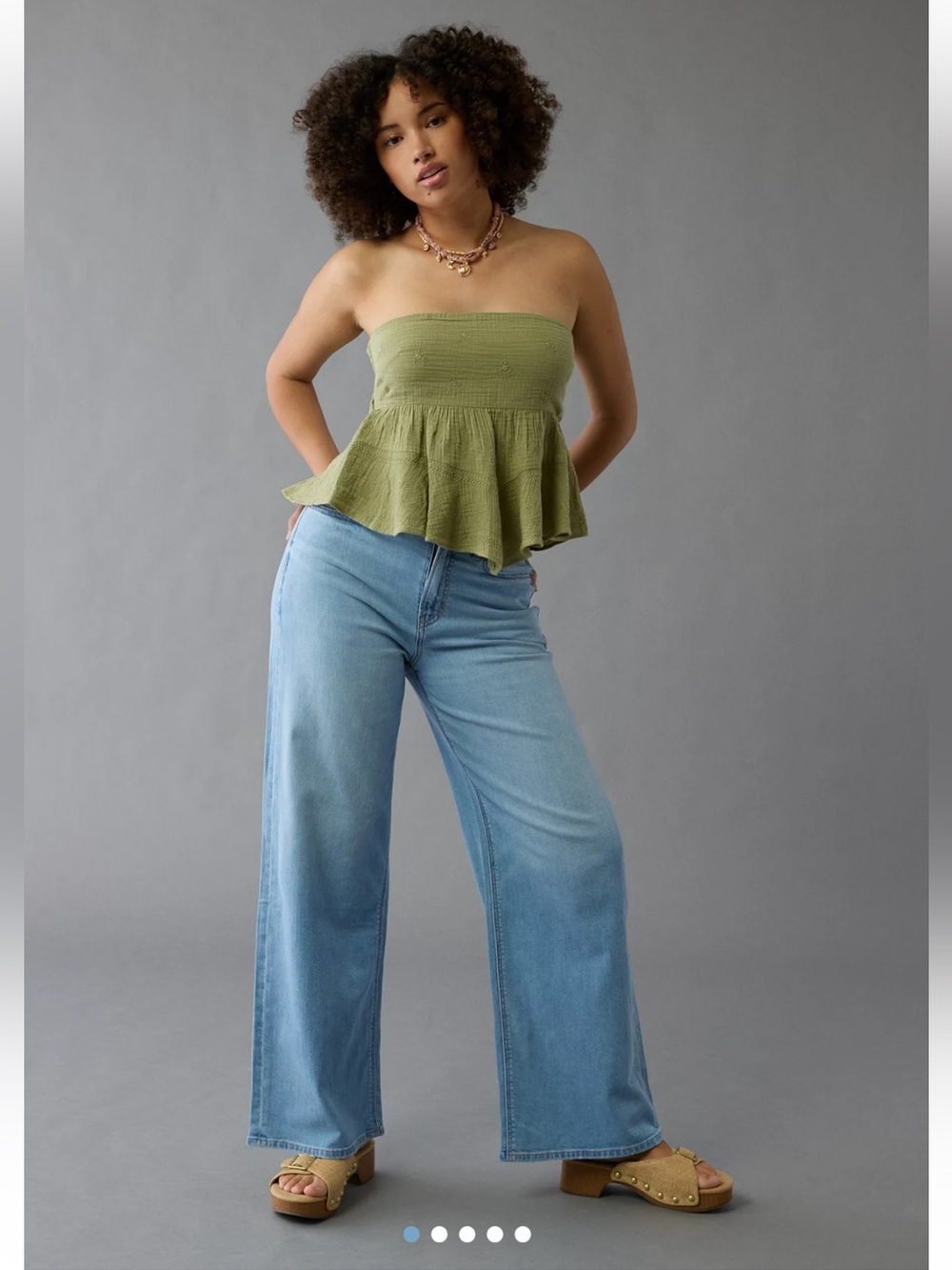American Eagle Curvy Super High-Rise Baggy Wide Leg Jeans Light Wash 16 Long
